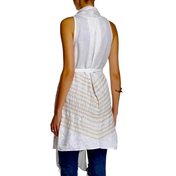 Johnny Was White Linen Embroidered Belted Longline Vest Top Women’s Medium - Picture 2 of 12